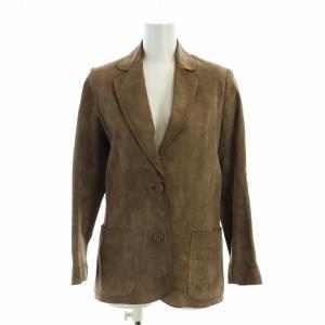 ヴィンテージ スエード レザー テーラードジャケット 牛革 ロゴ シングル 総裏地 40 M 茶 ブラウン