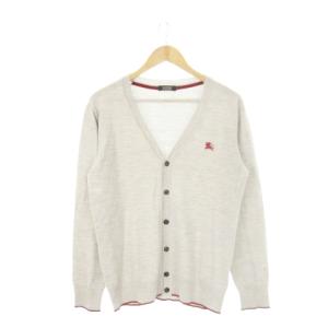 ニットカーディガン Vネック 長袖 ウール ライン ロゴ刺繍 3 L グレー /AH16 GY27