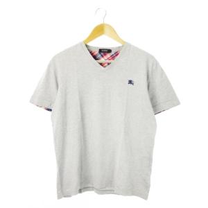 Tシャツ Vネック 半袖 ロゴ 刺繍 ワンポイント チェック 3 L グレー /CK24 GY27
