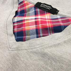 BURBERRY BLACK LABEL Tシャツ Vネック 半袖 ロゴ 刺繍 ワンポイント チェック 3 L グレー /CK24 GY27