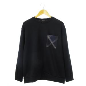 ニットトレーナー クルーネック 丸首 長袖 ポケット ワンポイント チェック L 黒 ブラック /CK22