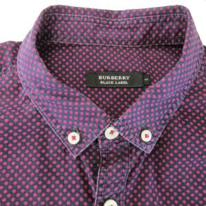 BURBERRY BLACK LABEL ボタンダウンシャツ 長袖 ロゴ刺繍 ドット 総柄 3 L 紫 パープル /AH1 GY27