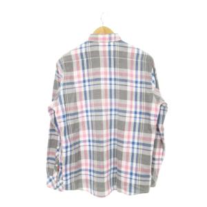 BURBERRY BLACK LABEL ボタンダウンシャツ 長袖 ロゴ刺繍 コットン チェック 総柄 3 L グレー /AH15 GY27