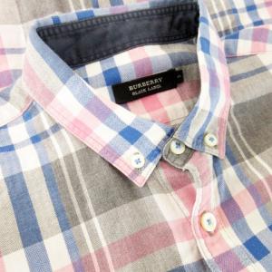 BURBERRY BLACK LABEL ボタンダウンシャツ 長袖 ロゴ刺繍 コットン チェック 総柄 3 L グレー /AH15 GY27