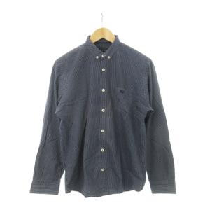 ボタンダウンシャツ 長袖 ロゴ刺繍 コットン ドット 総柄 3 L 紺 ネイビー /AH20 GY27