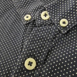 BURBERRY BLACK LABEL ボタンダウンシャツ 長袖 ロゴ刺繍 コットン ドット 総柄 3 L 紺 ネイビー /AH20 GY27