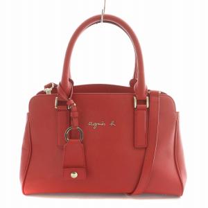 2WAY ハンドバッグ ショルダーバッグ レザー 牛革 ロゴ 赤