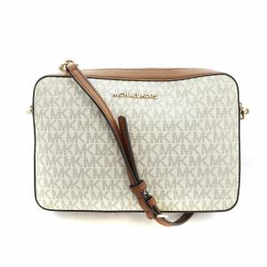 ショルダーバッグ 斜め掛け ロゴ PVC レザー 総柄 チェーンストラップ 茶 ブラウン アイボリー 35F8GTTC3B