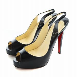 パンプス オープントゥ ハイヒール レザー ロゴ 34.5 21.5cm 黒 ブラック GY18 /MQ