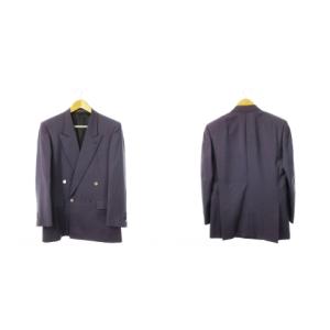 LANVIN ダブルスーツ セットアップ テーラードジャケット ダブルタックスラックス ロゴ刻印ボタン ウール S 50-26