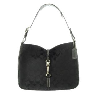 ハンドバッグ ワンハンドル キャンバス 切替 レザー ロック金具 ロゴ シグネチャー 黒 ブラック 6091