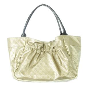 ハンドバッグ ソフティ 切替 レザー シャイニー ギャザー ロゴ 総柄 ベージュ /CK12 GY18