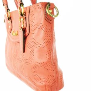 COACH ハンドバッグ 2way ショルダーバッグ レザー 革 パンチング ロゴ オプアート コーラル F23243