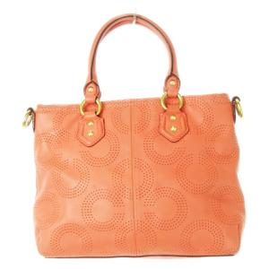 COACH ハンドバッグ 2way ショルダーバッグ レザー 革 パンチング ロゴ オプアート コーラル F23243