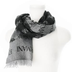 EMPORIO ARMANI マフラー カットオフ ロゴ 総柄 インターシャ グレー 黒 ブラック /MN1 GY18