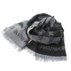 EMPORIO ARMANI マフラー カットオフ ロゴ 総柄 インターシャ グレー 黒 ブラック /MN1 GY18
