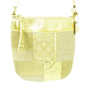 COACH ショルダーバッグ ミニバッグ パッチワーク シグネチャー キャンバス レザー ロゴ メタリック ハク チャーム付き