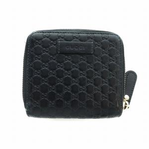 マイクログッチシマ 二つ折り財布 ウォレット レザー ロゴ ラウンドファスナー 黒 ブラック GY18