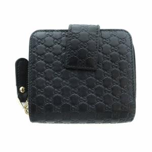 GUCCI マイクログッチシマ 二つ折り財布 ウォレット レザー ロゴ ラウンドファスナー 黒 ブラック GY18