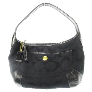 ハンドバッグ ワンハンドル キャンバス 切替 レザー シグネチャー ロゴ チャーム付き 黒 ブラック 11600