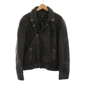 ライダース ジャケット レザー 革ジャン ワッペン プレートロゴ アウター L ダークブラウン 黒 235862