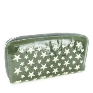 JIMMY CHOO 長財布 ロングウォレット エナメル 小銭入れあり ラウンド スタッズ スター 星 緑 カーキ /CK7