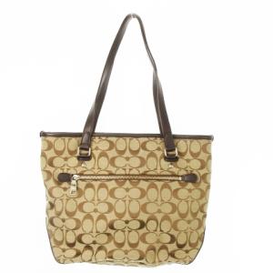 COACH トートバッグ ハンドバッグ キャンバス レザー シグネチャー ロゴチャーム 茶 ブラウン F36375