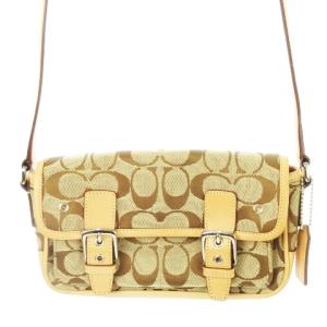 COACH ショルダーバッグ ポシェット キャンバス 切替 レザー シグネチャー チャーム付き ベージュ 6844