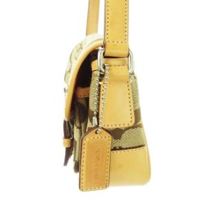 COACH ショルダーバッグ ポシェット キャンバス 切替 レザー シグネチャー チャーム付き ベージュ 6844