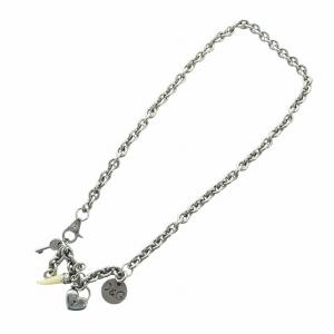 チェーンネックレス アクセサリー ロゴ チャーム付き ハートッロック ラインストーン シルバー色 GY17