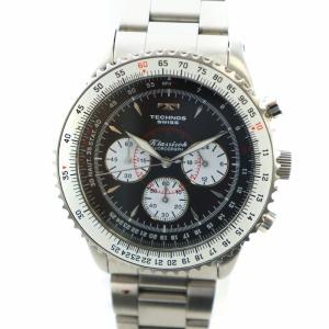 腕時計 ウォッチ クォーツ クロノグラフ 黒文字盤 ロゴ 回転ベゼル シルバー色 TBKC840 GY18