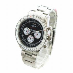 TECHNOS 腕時計 ウォッチ クォーツ クロノグラフ 黒文字盤 ロゴ 回転ベゼル シルバー色 TBKC840 GY18