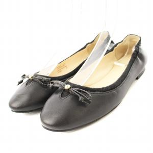 バレエシューズ フラットシューズ レザー リボン 6.5 黒 /MM MT GY18
