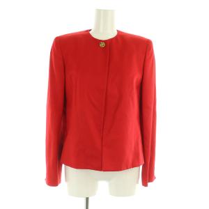 ノーカラージャケット ノースリーブブラウス プルオーバー シルク ロゴボタン イタリア製 40 レッド