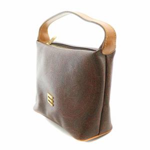 ETRO ハンドバッグ ミニ PVC レザー ロゴ ペイズリー柄 総柄 茶 ブラウン