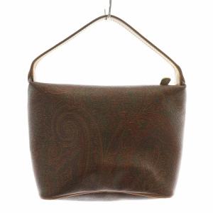 ETRO ハンドバッグ ミニ PVC レザー ロゴ ペイズリー柄 総柄 茶 ブラウン