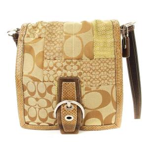 ショルダーバッグ キャンバス スエード シグネチャー パッチワーク 茶 10090 /MM MT GY18