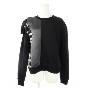 トレーナー スウェット ラウンドネック 長袖 切替 ワンポイント リボン S 黒 ブラック /CK24