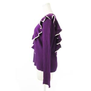 MAX&CO. リブニットセーター ラウンドネック 長袖 フリル 切替 ストレッチ ライン L 紫 パープル /CK27