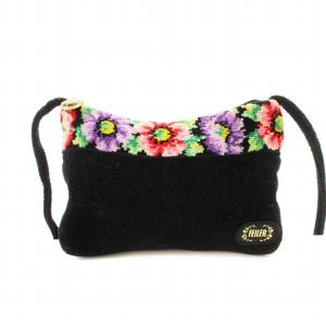 ショルダーバッグ 花柄 シュニール織 ロゴ 黒 /MM GY18