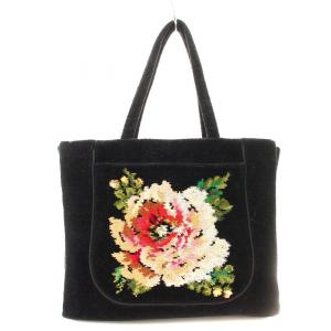 ハンドバッグ 花柄 シュニール織 ラメ 黒 /MM GY18