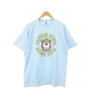 Tシャツ 半袖 クルーネック プリント ロゴ コットン 水色 青 ブルー /AH2 GY18