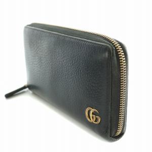 GUCCI GGマーモント 長財布 ロングウォレット ラウンドファスナー ダブルG ロゴ レザー 黒 ブラック 428736