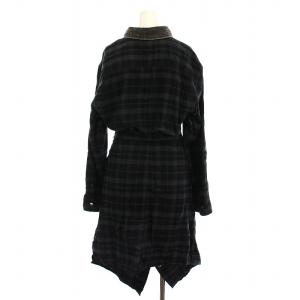 DIESEL D-JANICE-A フランネルシャツワンピース ひざ丈 チェック 襟デニム切替 長袖 S 緑 黒 /YM