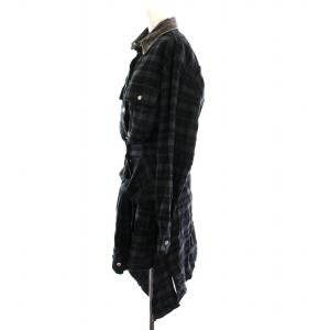 DIESEL D-JANICE-A フランネルシャツワンピース ひざ丈 チェック 襟デニム切替 長袖 S 緑 黒 /YM