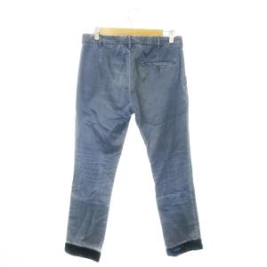 ANN DEMEULEMEESTER テーパードパンツ ジップフライ コットン ワンポイント ベロア ワンタック XS 青 ブルー /MN21