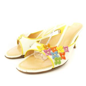 ミュール レザー パテント 花装飾 36 白 /MM MT GY18