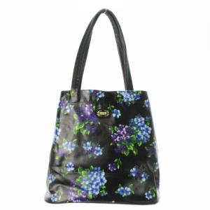 トートバッグ ハンドバッグ PVC ビニールコーティング アジサイ 花柄 総柄 黒 ブラック /AO12
