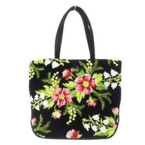 ハンドバッグ シュニール織り 花柄 ブーケ ロゴ 黒 ブラック /CK1 GY18