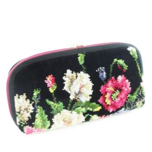 FEILER 長財布 ロングウォレット ポーチ型 小銭入れあり ラウンド ダブルファスナー シュニール織り 花柄 ロゴ